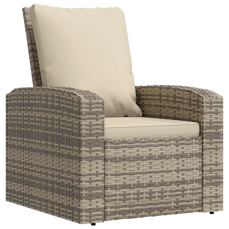 Fauteuil inclinable de jardin avec coussins marron clair rotin - 2