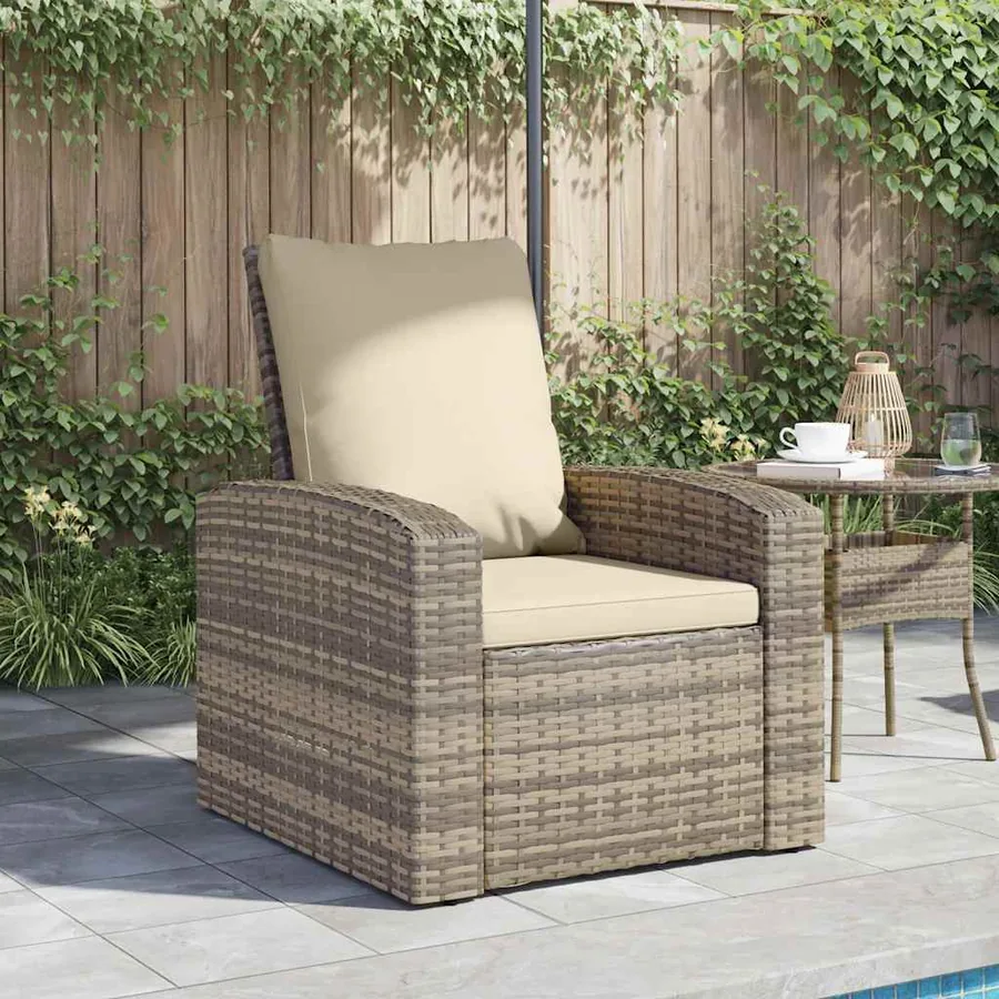 Fauteuil inclinable de jardin avec coussins marron clair rotin - 3