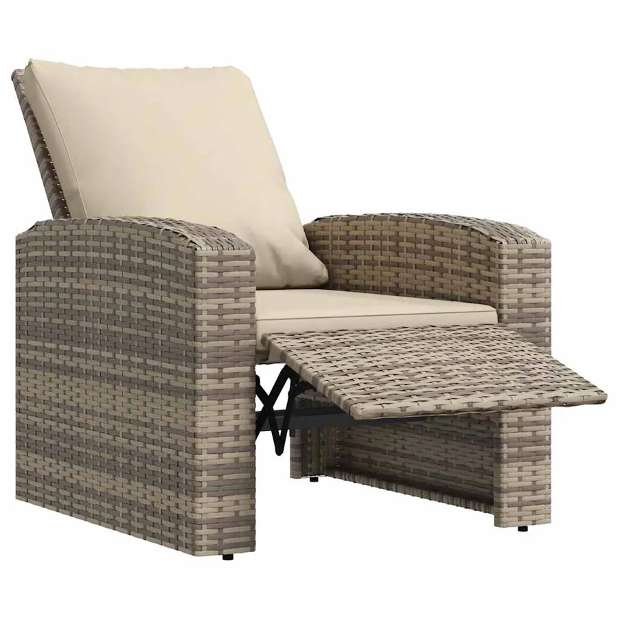 Fauteuil inclinable de jardin avec coussins marron clair rotin - 5