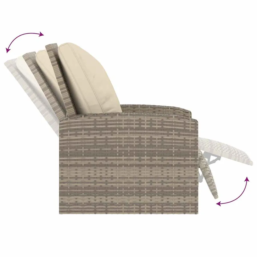 Fauteuil inclinable de jardin avec coussins marron clair rotin - 6