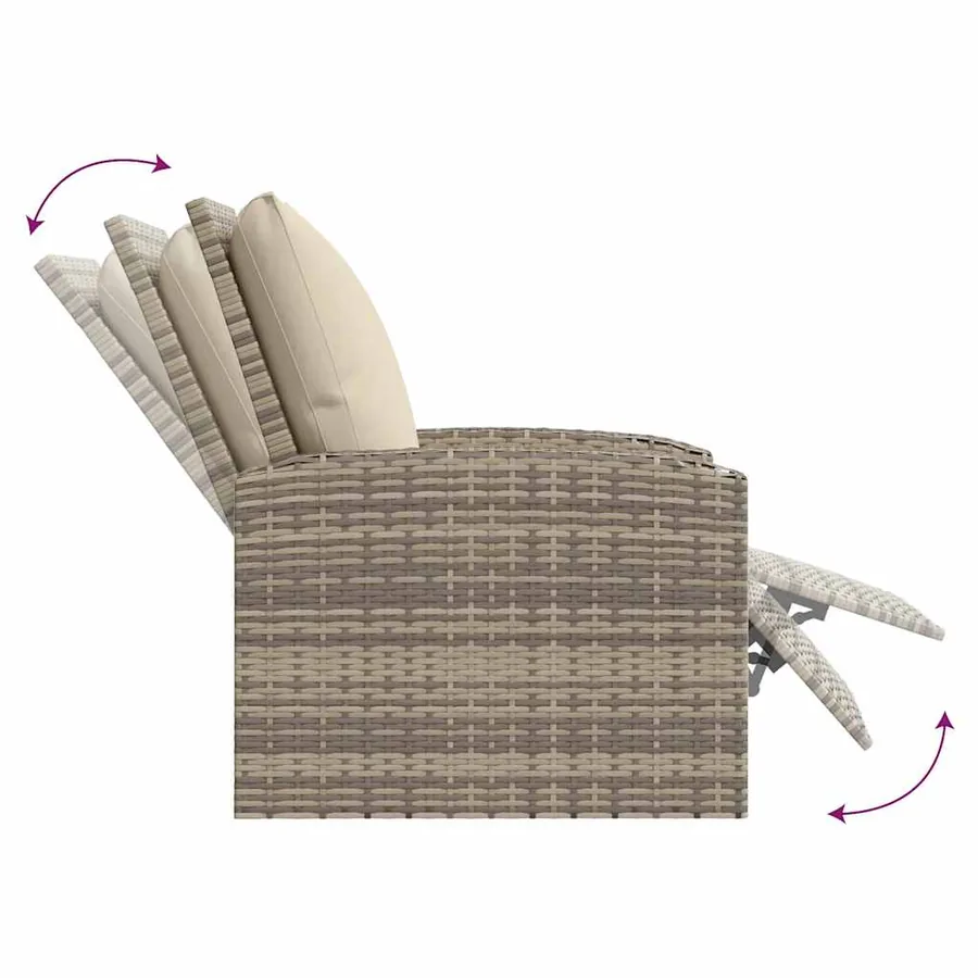 Fauteuil inclinable de jardin avec coussins marron clair rotin - 8