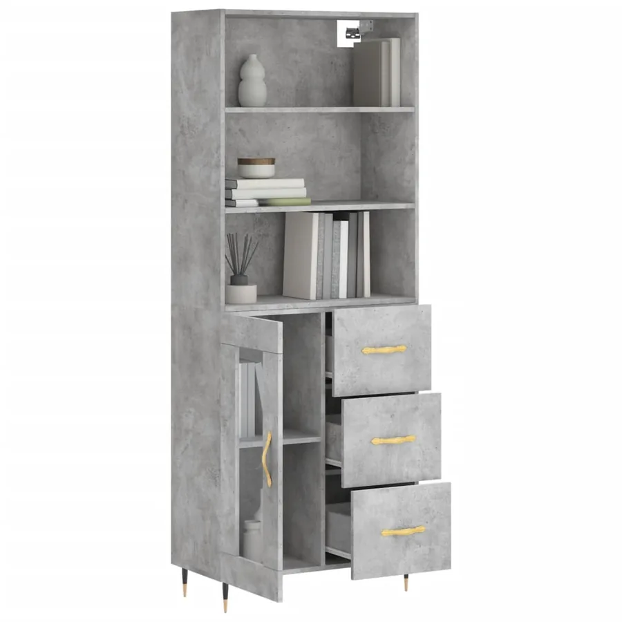 Buffet haut Gris béton 69,5x34x180 cm Bois d'ingénierie - 12