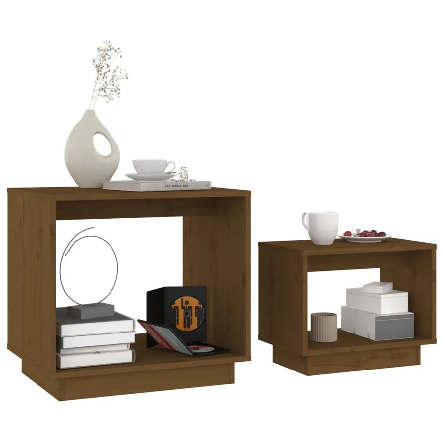 Tables basses gigognes 2 pcs Marron miel Bois de pin massif - 3