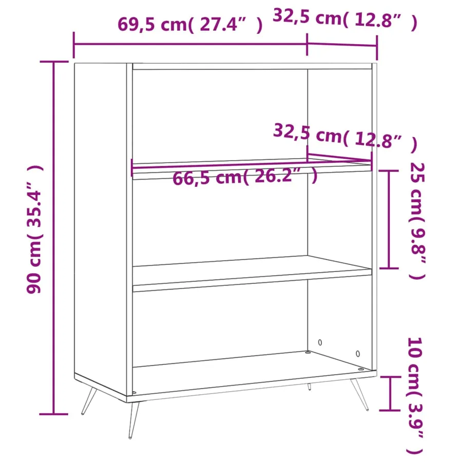 Bibliothèque blanc 69,5x32,5x90 cm bois d'ingénierie - 9