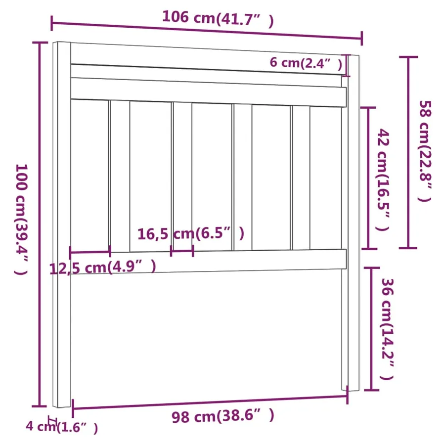 Tête de lit Gris 106x4x100 cm Bois massif de pin - 5