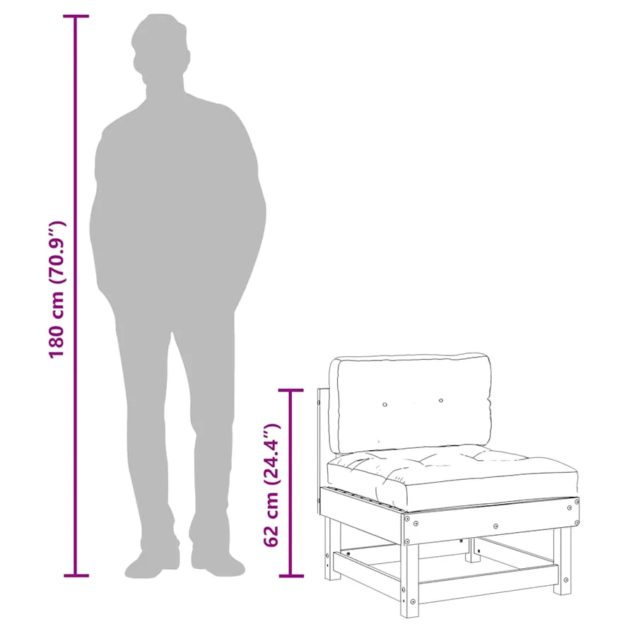 Canapé central avec coussins blanc bois de pin massif - 10