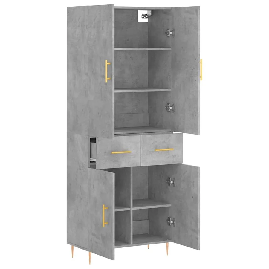 Buffet haut Gris béton 69,5x34x180 cm Bois d'ingénierie - 4