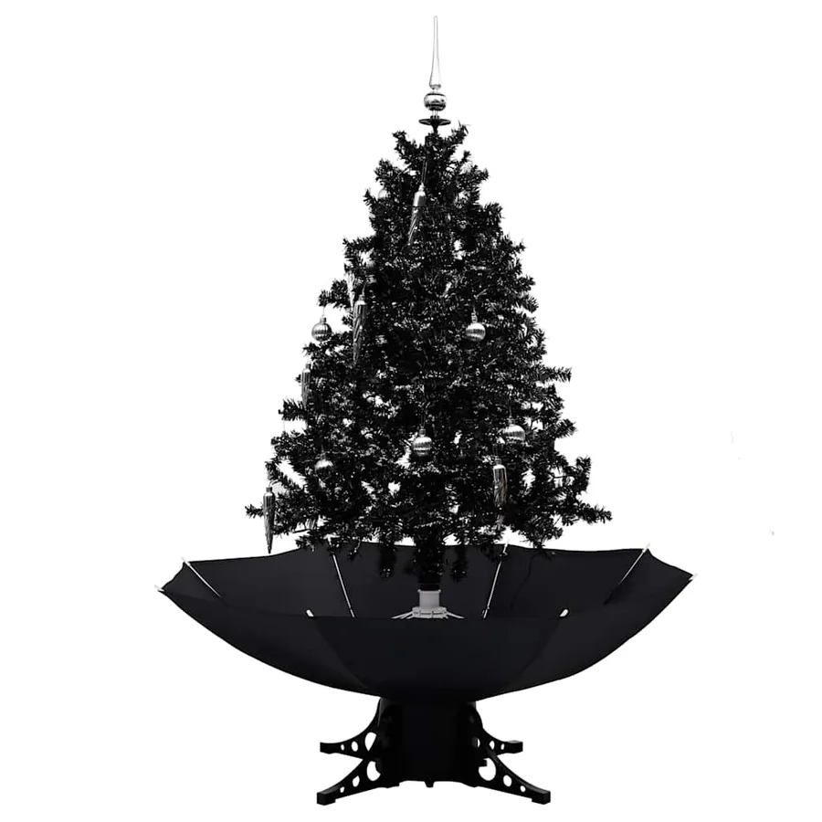 Arbre de Noël neigeux avec base de parapluie Noir 140 cm PVC - 2