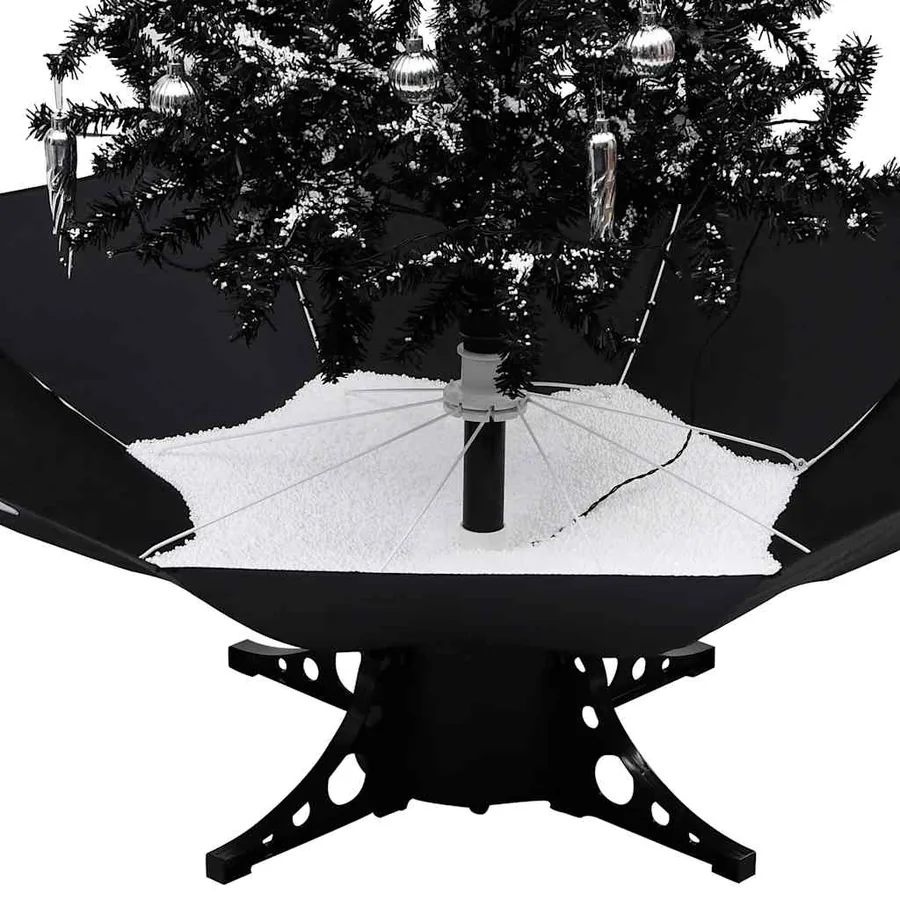 Arbre de Noël neigeux avec base de parapluie Noir 140 cm PVC - 5