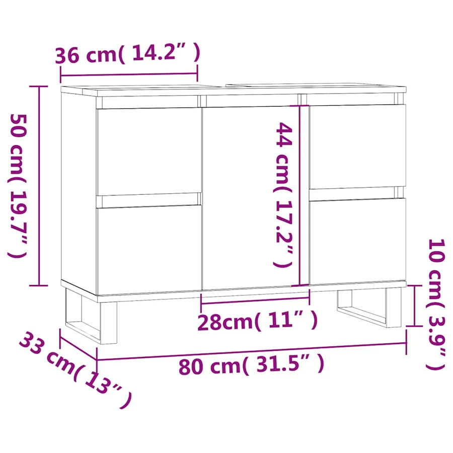 Armoire de salle de bain blanc 80x33x60 cm bois d'ingénierie - 12