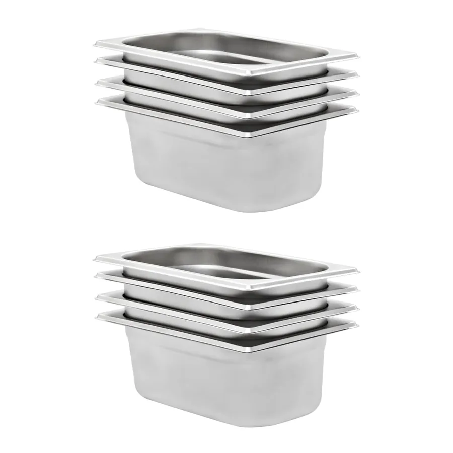 Récipients Gastronorm 8 pcs GN 1/4 100 mm Acier inoxydable