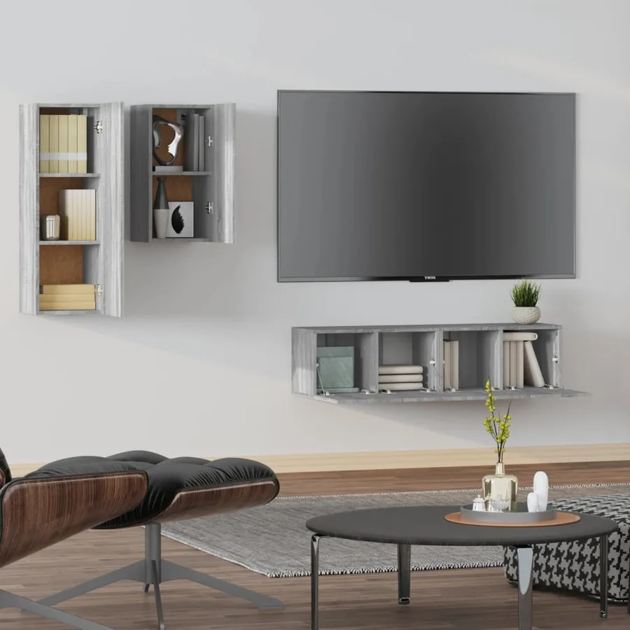 Ensemble de meubles TV 4 pcs Sonoma gris Bois d'ingénierie - 3