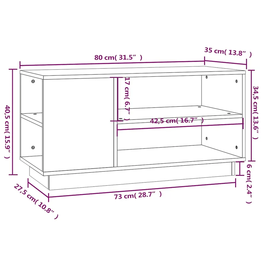 Meuble TV Noir 80x35x40,5 cm Bois de pin massif - 9