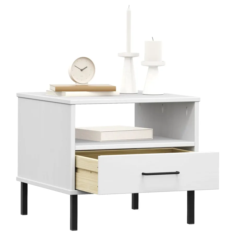 Table de chevet avec pieds en métal Blanc Bois pin massif OSLO - 3
