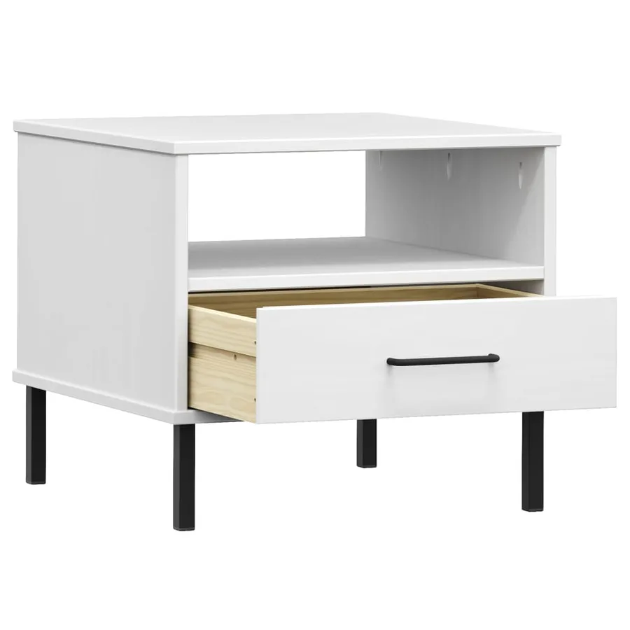 Table de chevet avec pieds en métal Blanc Bois pin massif OSLO - 5
