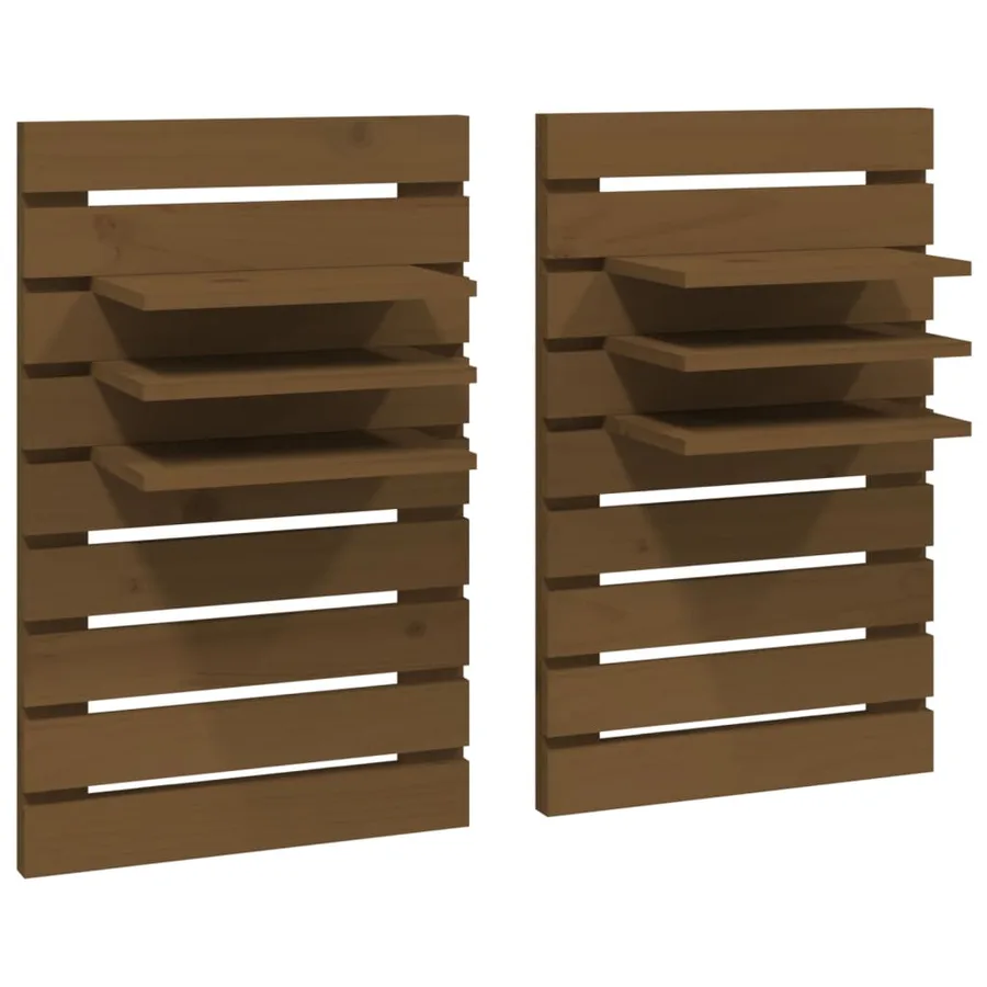Étagères de chevet murales 2 pcs Marron miel Bois de pin massif - 2