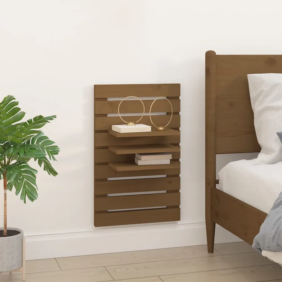 Étagères de chevet murales 2 pcs Marron miel Bois de pin massif - 3