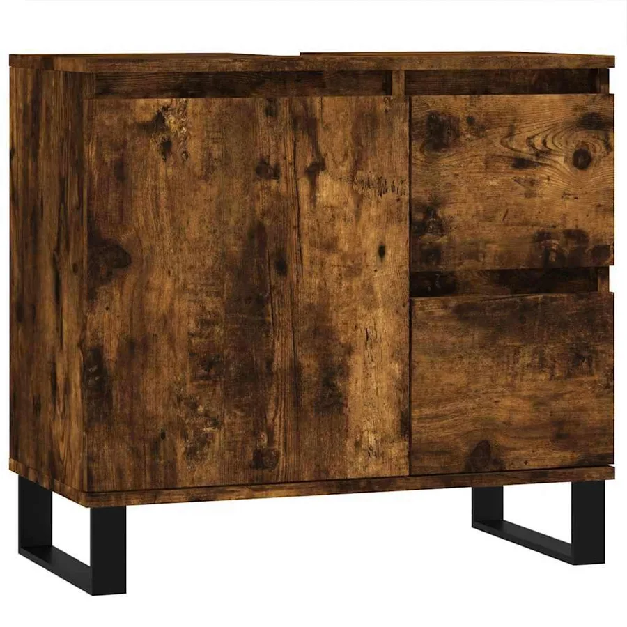 Armoire de bain chêne fumé 65x33x60 cm bois d'ingénierie - 2