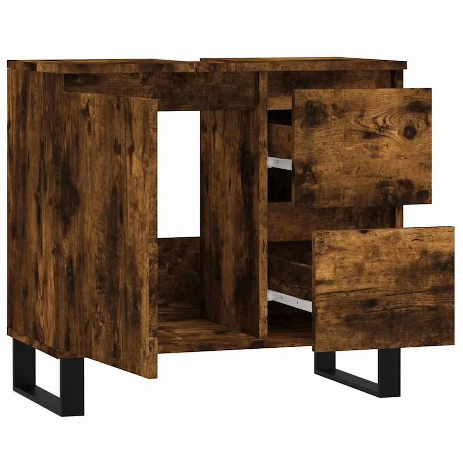 Armoire de bain chêne fumé 65x33x60 cm bois d'ingénierie - 5