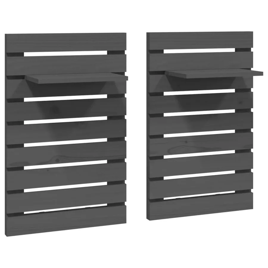 Étagères de chevet murales 2 pcs Gris Bois de pin massif - 2