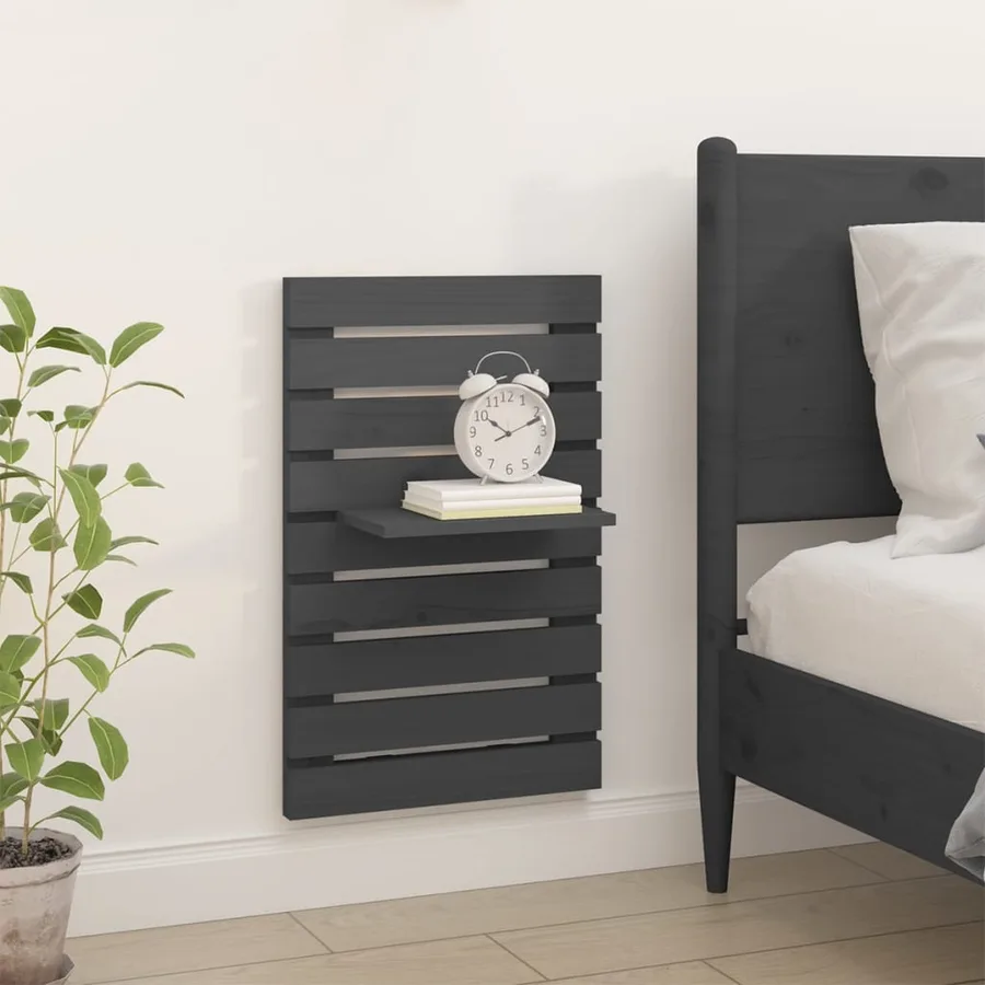 Étagères de chevet murales 2 pcs Gris Bois de pin massif - 3