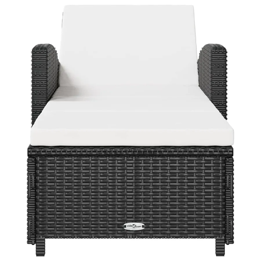 Chaise longue avec coussin blanc crème Résine tressée Noir - 3