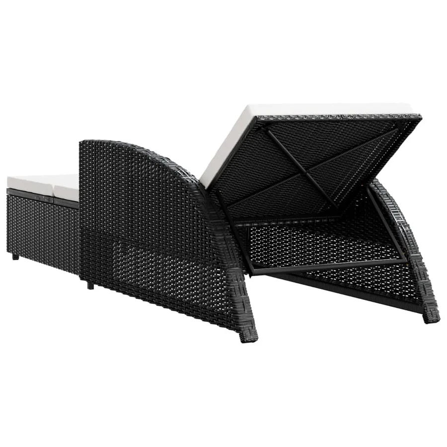 Chaise longue avec coussin blanc crème Résine tressée Noir - 4