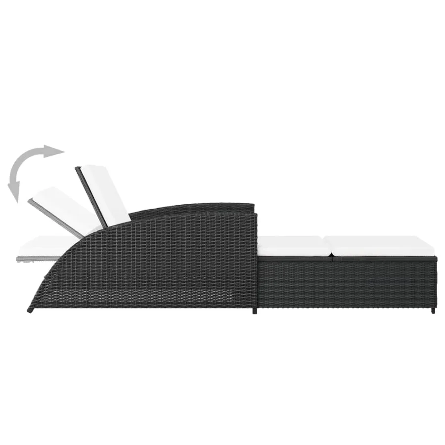 Chaise longue avec coussin blanc crème Résine tressée Noir - 5