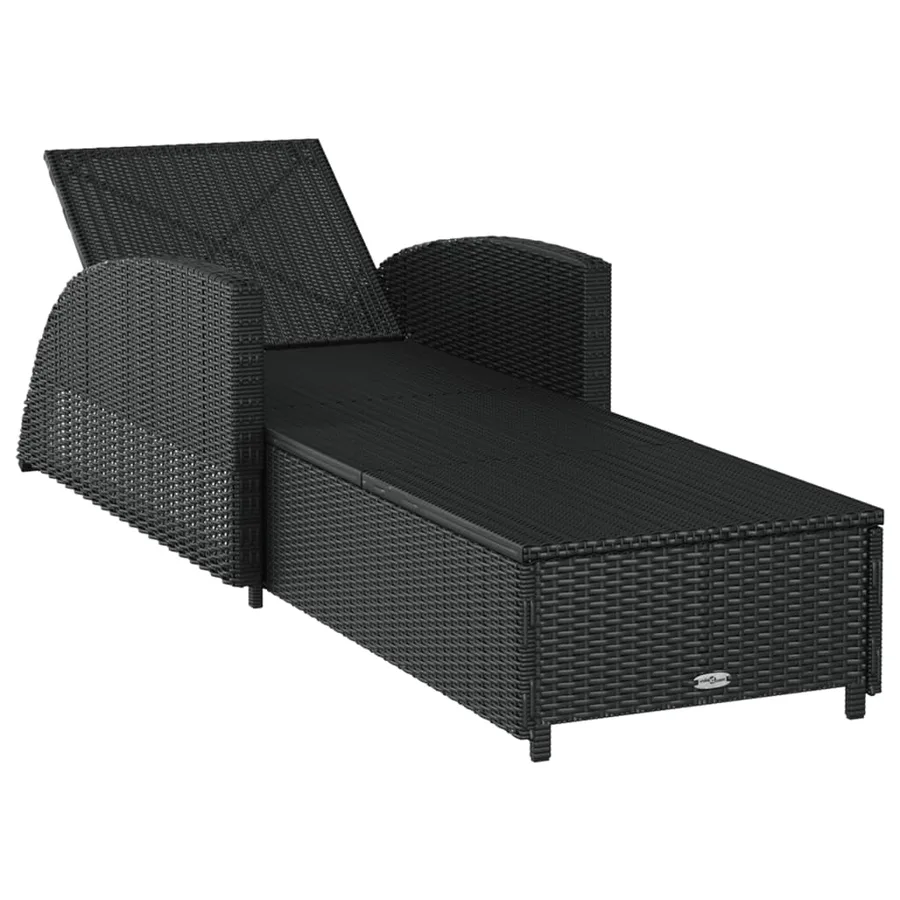 Chaise longue avec coussin blanc crème Résine tressée Noir - 6