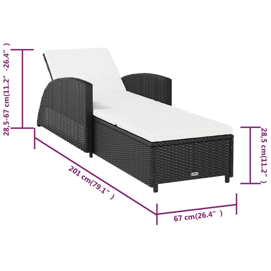 Chaise longue avec coussin blanc crème Résine tressée Noir - 9