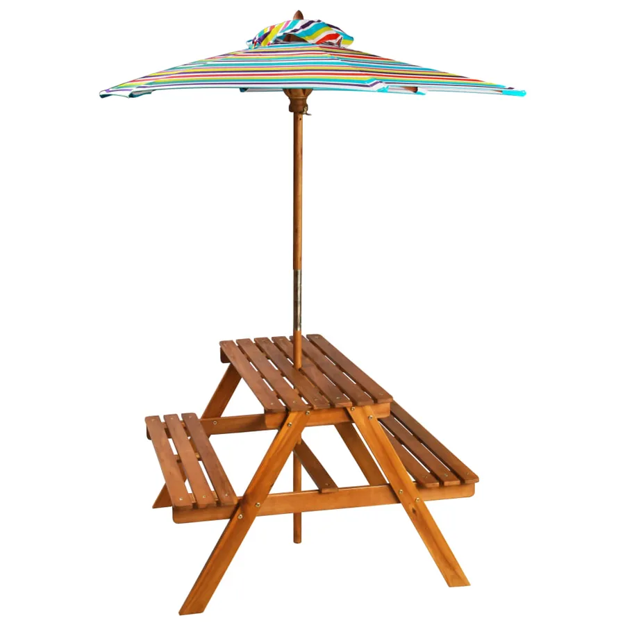 Table à pique-nique et parasol enfants 79x90x60cm Acacia solide - 2