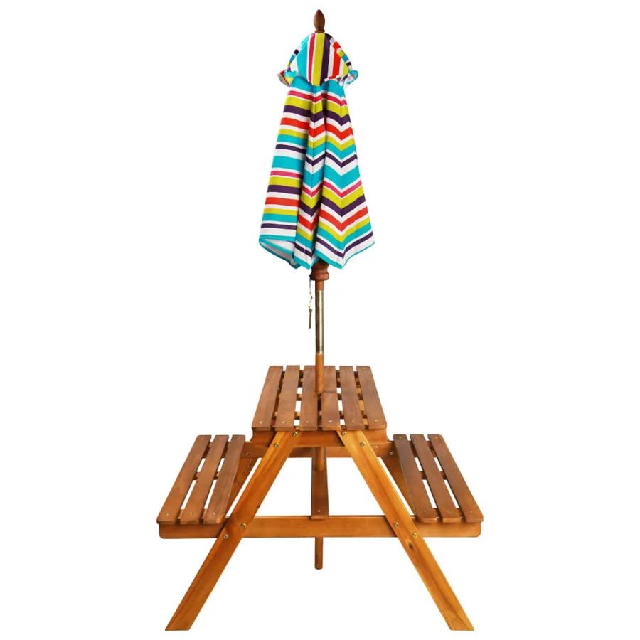 Table à pique-nique et parasol enfants 79x90x60cm Acacia solide - 3