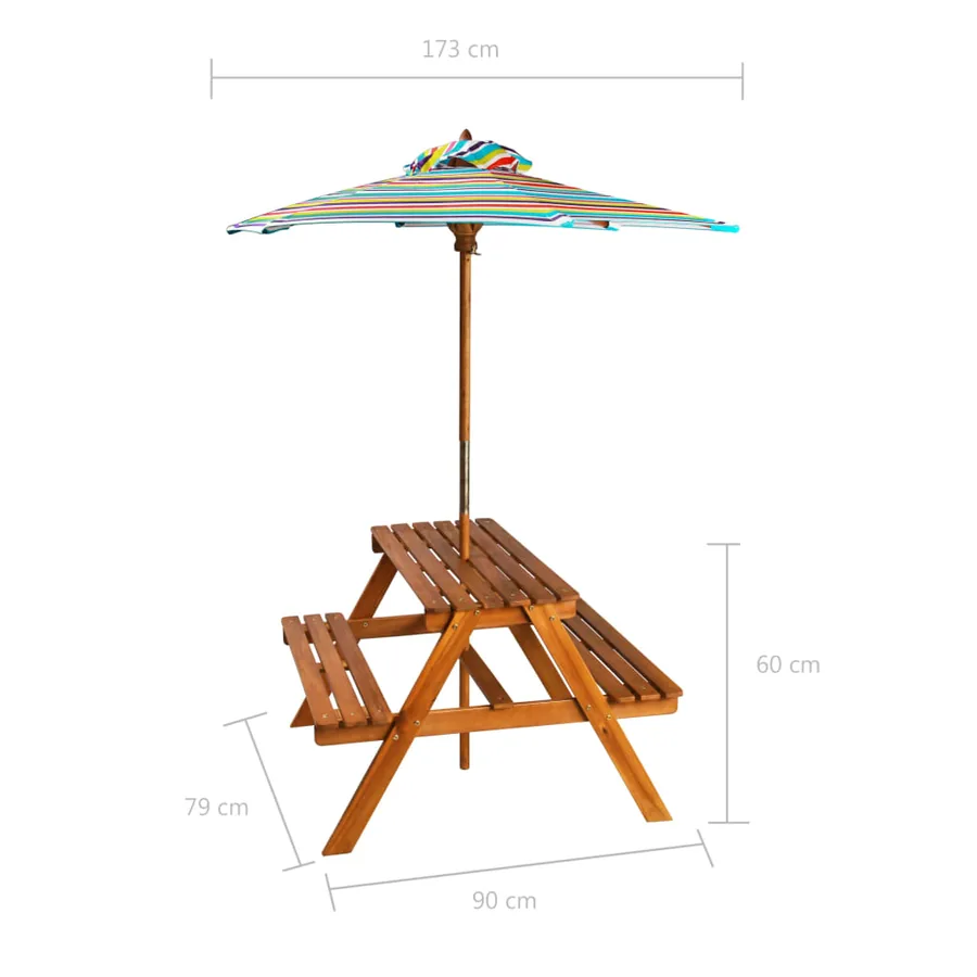 Table à pique-nique et parasol enfants 79x90x60cm Acacia solide - 8