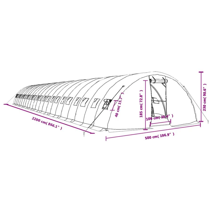 Serre avec cadre en acier vert 110 m² 22x5x2,3 m - 12