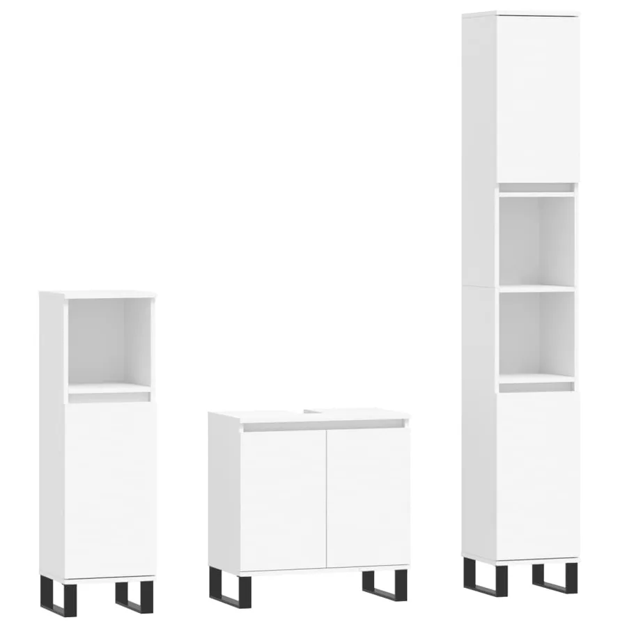 Ensemble d'armoires salle de bain 3 pcs blanc bois d'ingénierie - 2