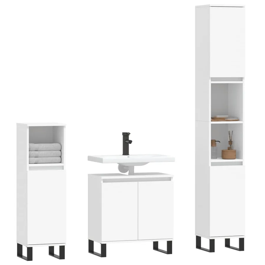Ensemble d'armoires salle de bain 3 pcs blanc bois d'ingénierie - 3