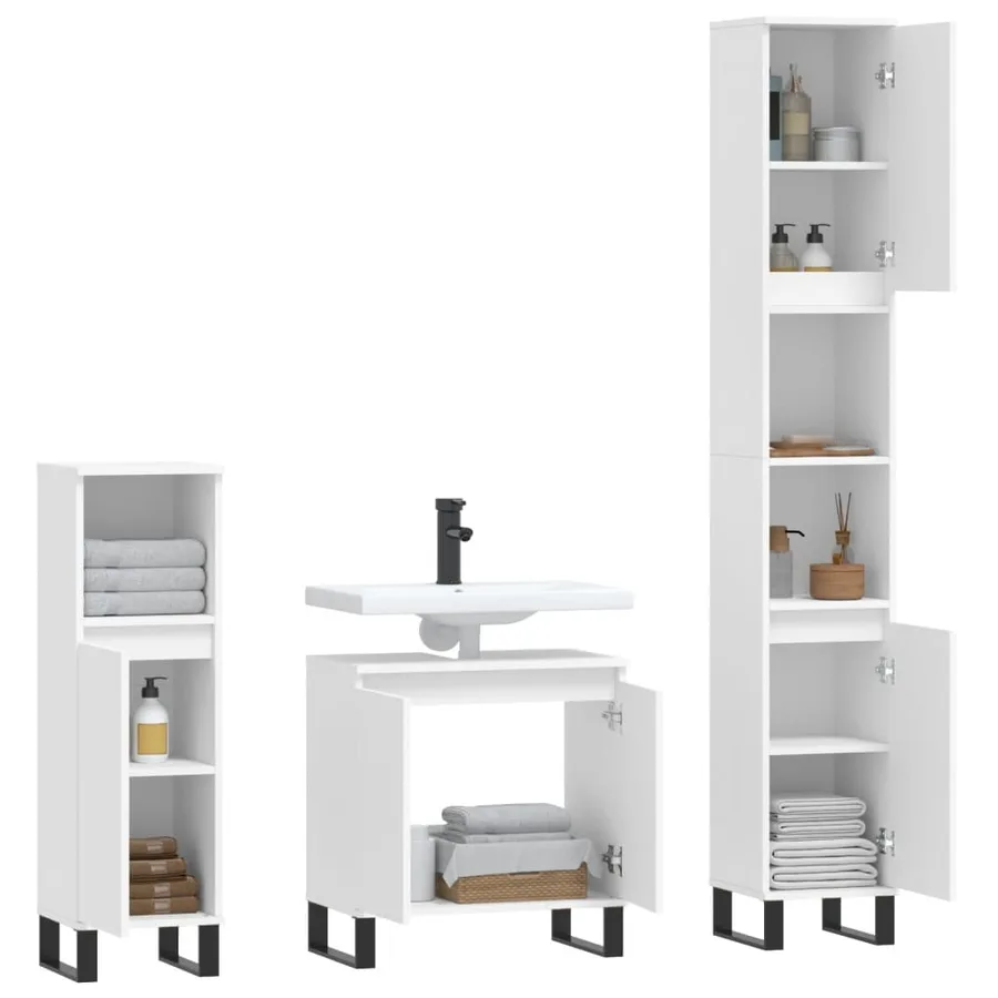 Ensemble d'armoires salle de bain 3 pcs blanc bois d'ingénierie - 4