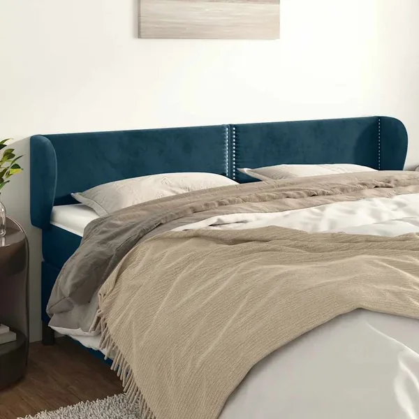 Tête de lit avec oreilles Bleu foncé 163x23x78/88 cm Velours