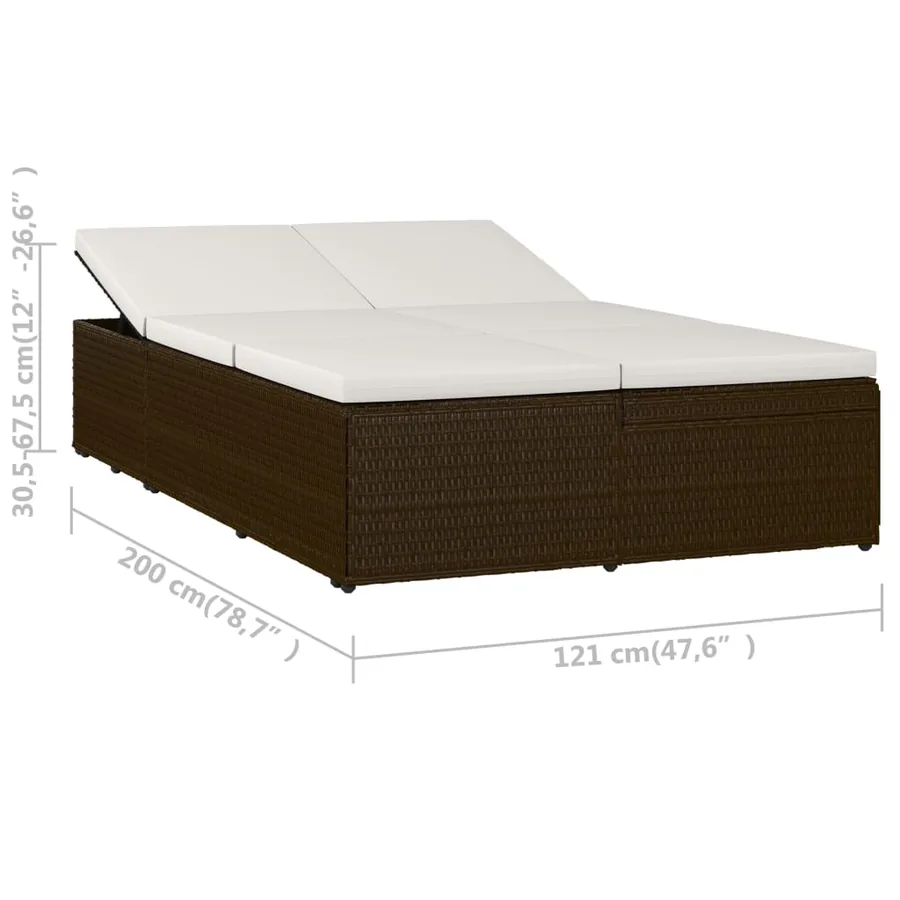 Chaise longue convertible avec coussin Résine tressée Marron - 14