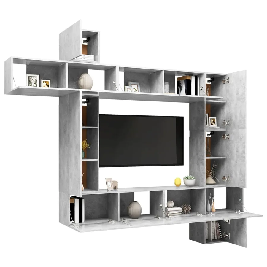 Ensemble de meuble TV 9 pcs Gris béton Bois d'ingénierie - 3