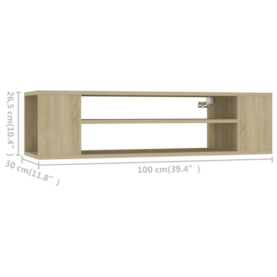 Meuble TV suspendu Chêne sonoma 100x30x26,5 cm Bois ingénierie - 7