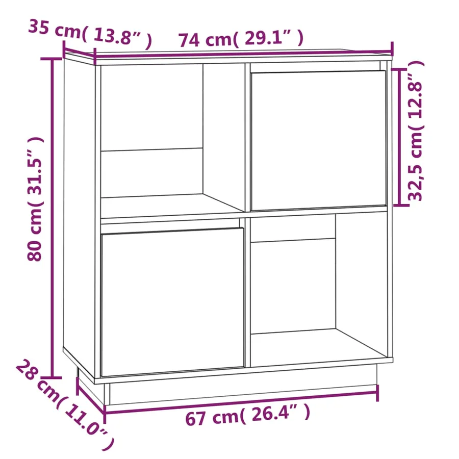 Buffet Gris 74x35x80 cm Bois massif de pin - 9