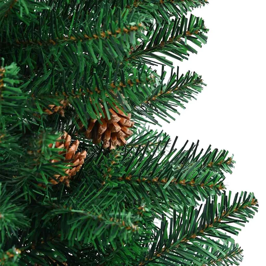 Sapin de Noël mince avec bois véritable et cônes vert 210cm PVC - 5