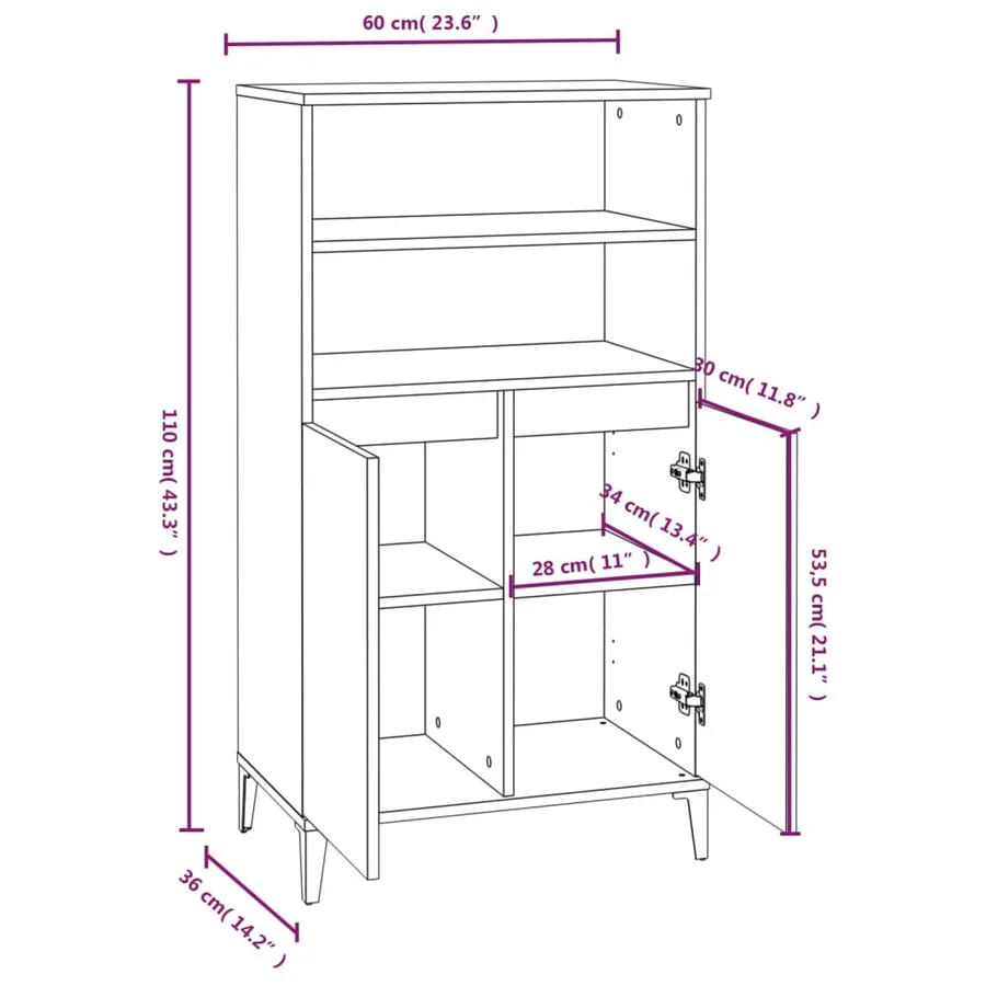 Buffet haut Sonoma gris 60x36x110 cm Bois d'ingénierie - 9