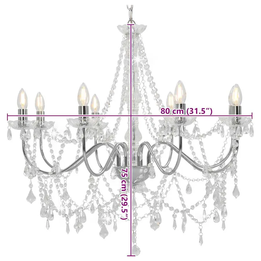 Lustre avec perles Argenté 8 ampoules E14 - 8