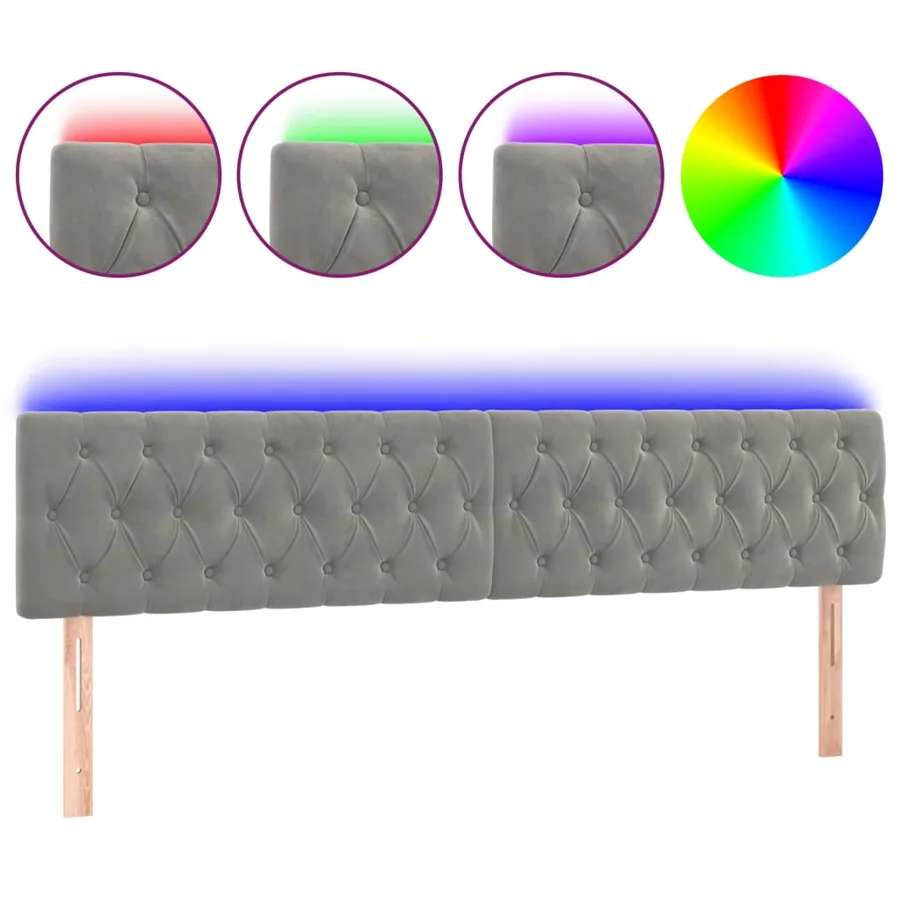 Tête de lit à LED Gris clair 200x7x78/88 cm Velours - 2