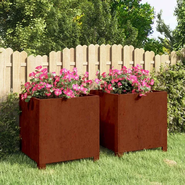 Jardinières avec pieds 2 pcs Rouillé 40x40x40 cm Acier corten