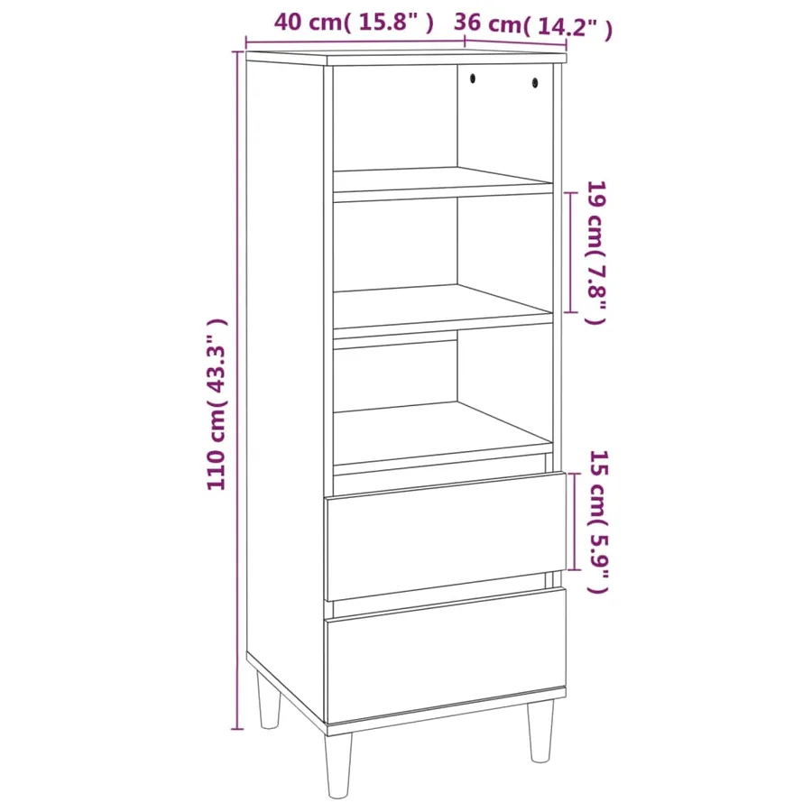 Buffet haut Chêne marron 40x36x110 cm Bois d'ingénierie - 9