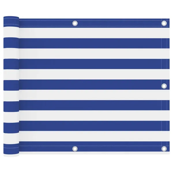 Écran de balcon Blanc et bleu 75x600 cm Tissu Oxford