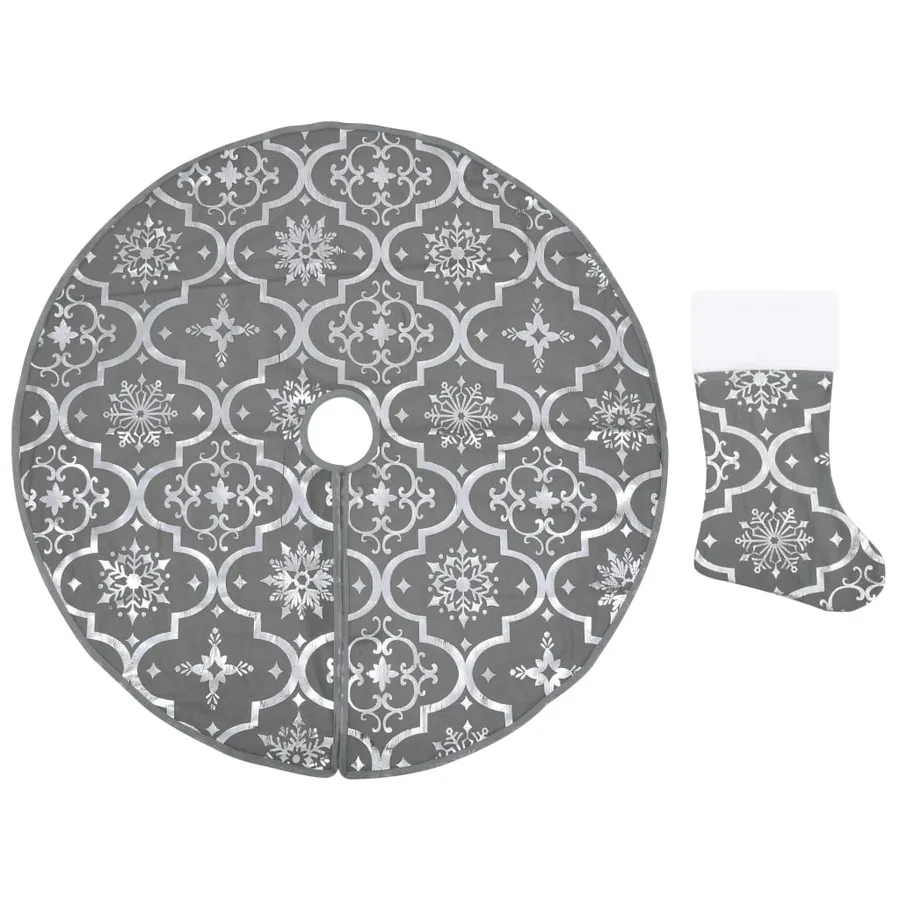 Jupe de sapin de Noël de luxe avec chaussette Gris 122 cm Tissu - 2